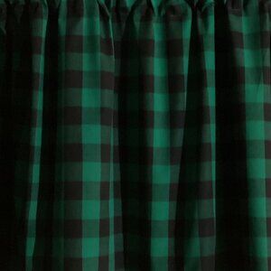 HANDMADE GREEN AND BLACK COTTON VALANCE, 48 X 15 INCHES